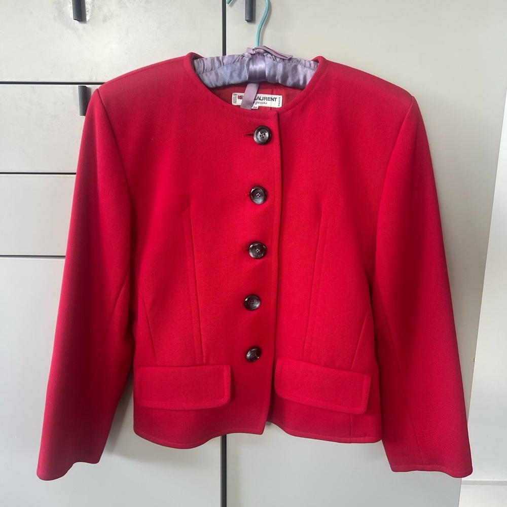 Saint Laurent Rive Gauche Red Button Up Blazer Jacket 80’s Size 38